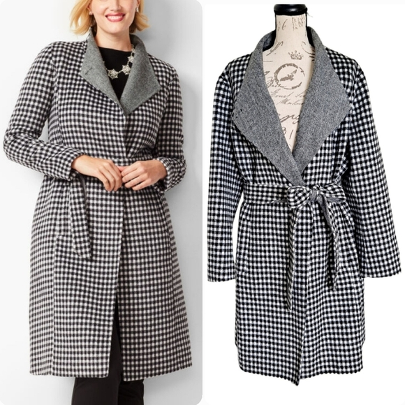 Talbots Jackets & Blazers - SOLD Talbots wool blend Trench plaid gingham double face belted long coat 18W